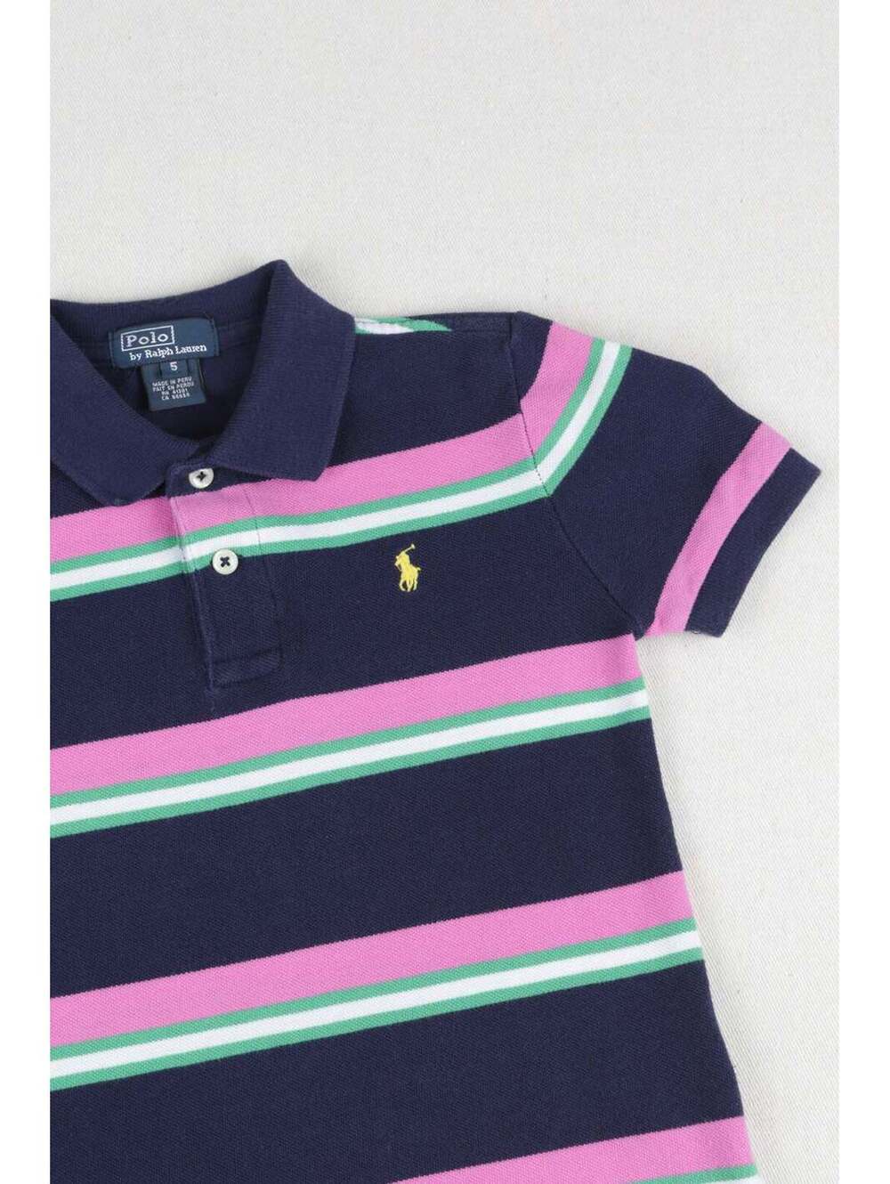 Polo Ralph Lauren Kids Navy Pink Stripe Short Sleeve Polo - Picture 1 of 5